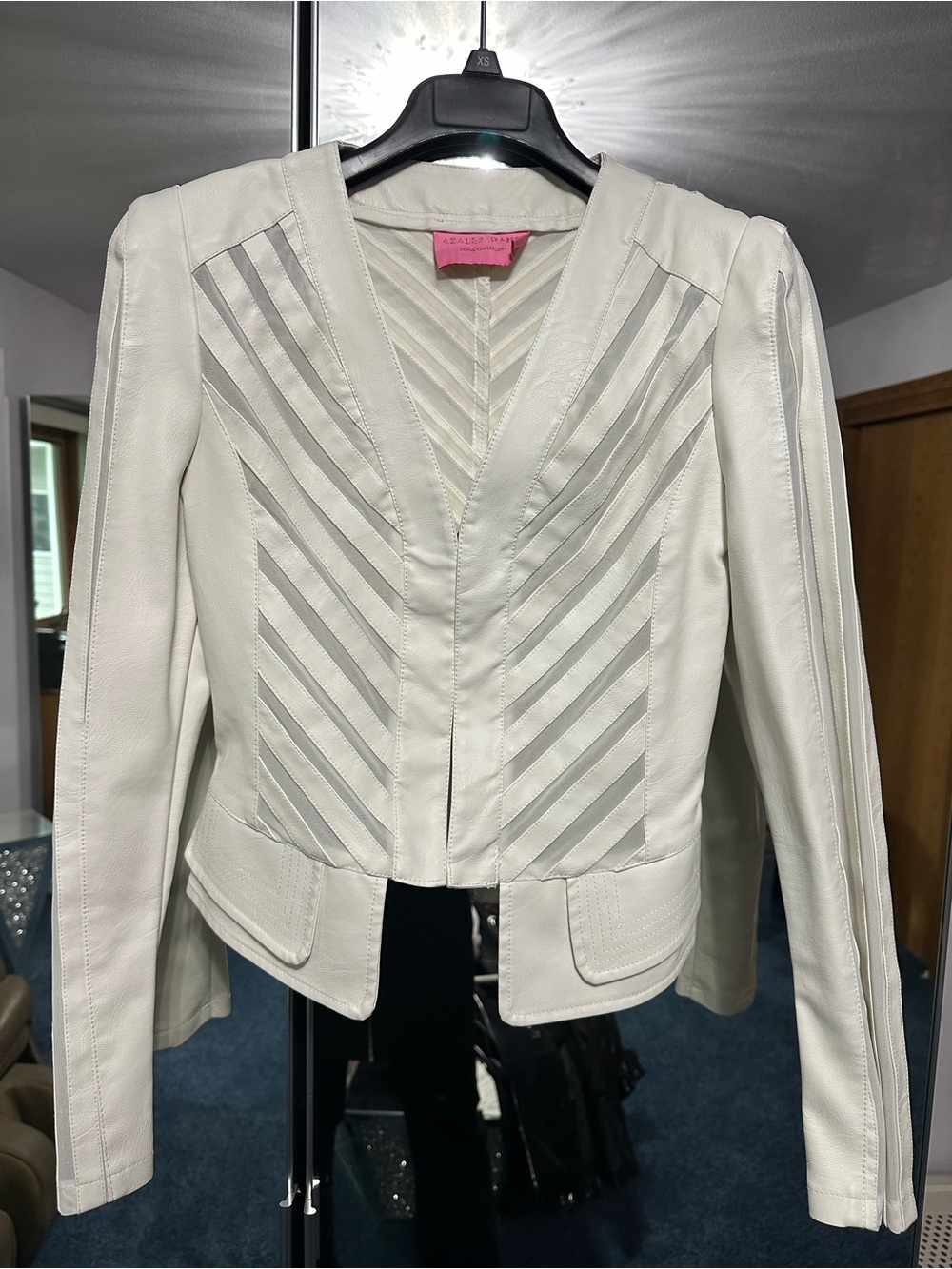 Women's white semi sheer Leather Structured Jacket - Designer Azelea Wang